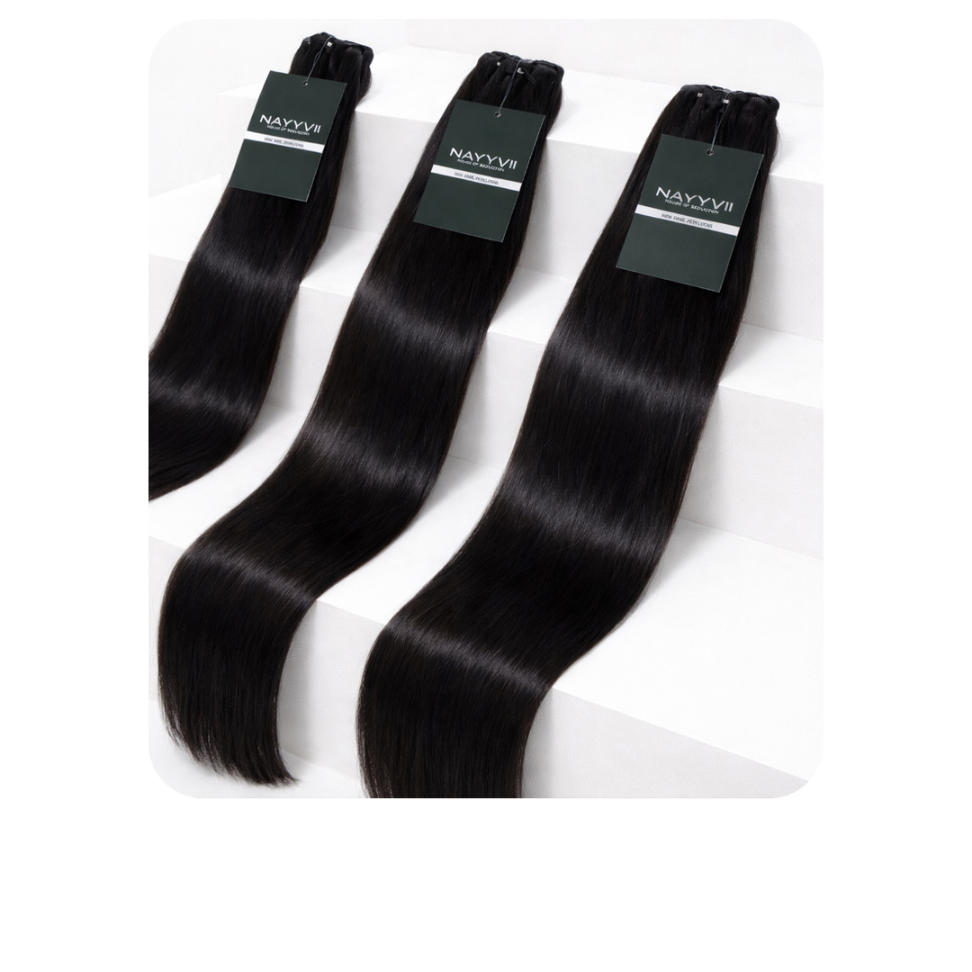 Discover Temptress Straight by NAYYVII Hair. 100% raw Cambodian hair bundles with natural movement, full density, and long-lasting wear for effortlessly sleek styles.